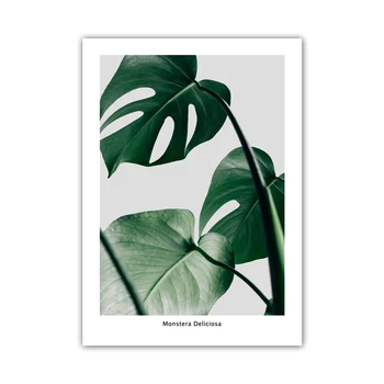 Enkel Stil Print Maleri Plakat af Tropiske Grønne Planters Blade og Citerer Være Vilde og Frie,Rammeløse Væggen Billede til Stuen