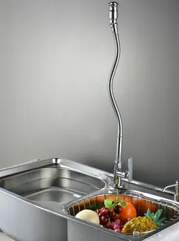Enkelt Kold kun Rotation Fleksibel Køkkenvask Drejelig Tap Poleret Krom Håndvask Armatur FF-A52