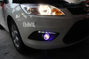 EOsuns COB Angel eye + LED kørelys KØRELYS + tågelys med projektorens Linse for ford focus 2 sedan 2009-11, coupe 2008