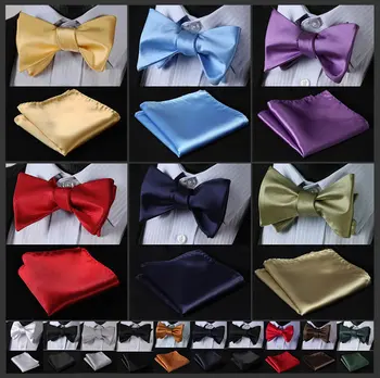 EPA Solid Mænd Silke Vævet Part Klassiske Pocket Square Self Bow Tie Lommetørklæde Sæt