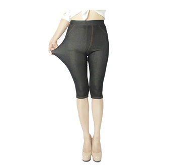 ERAEYE Kvinder, Høj Elastisk Sexet Imiteret Jeans Leggings Plus Size Xl-5XL Efterligning Jeans Knælange Bukser Tynde Denim Leggings i Blød og elastisk