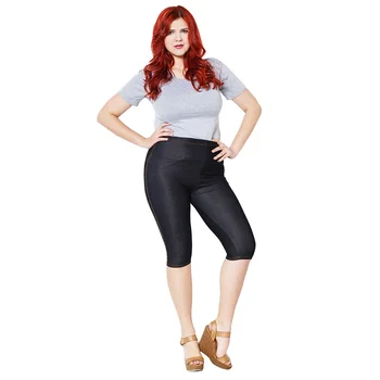 ERAEYE Kvinder, Høj Elastisk Sexet Imiteret Jeans Leggings Plus Size Xl-5XL Efterligning Jeans Knælange Bukser Tynde Denim Leggings i Blød og elastisk