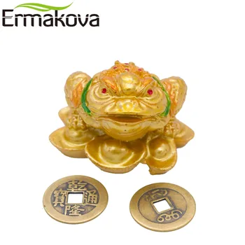 ERMAKOVA Harpiks Tre Ben Kinesiske Heldig Penge Tudse Figur Frog Statue med Fortune Coin Feng Shui Hjem Ornament Bringe Velstand