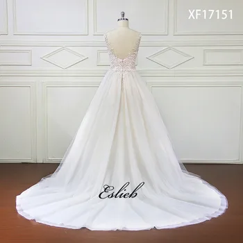 Eslieb High-end Custom made Dyb V Brude Boho Brudekjole 2018 Perler Crystal Bryllup Kjoler Domstol Tog vestidos de noiva