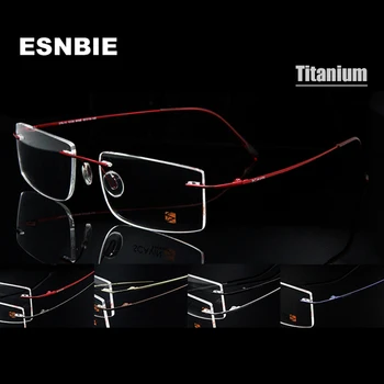ESNBIE Computer Uindfattede Titanium Briller Ramme mænd Hukommelse brillestel 7 Farver Mødes 1.56 1.61 Recept Briller