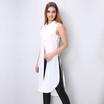 Et Evigt 2018 Sommeren Kvinder Toppe Hvid Kimono Chiffon Skjorte Lace-Up Maxi Top Open Front Sider Slids Sexet Kimono Kvinder Shirt 1052