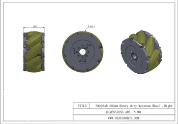 Et sæt af 8inch(203mm) mecanum hjul med PU-roller(Belastning cacipity 1000KG) NM203A