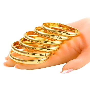 Ethlyn 6stk/masse Kvinder Høj Poleret Enkel Guld Farve Armringe bryllupsfest Dubai Guld Smykker Etiopiske Tilbehør B050