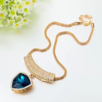 Etniske blå perler af krystal vedhæng halskæder & vedhæng til kvinder vintage guld fyldt kæde collier femme SNE150841