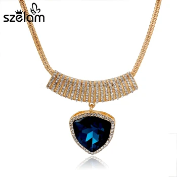 Etniske blå perler af krystal vedhæng halskæder & vedhæng til kvinder vintage guld fyldt kæde collier femme SNE150841