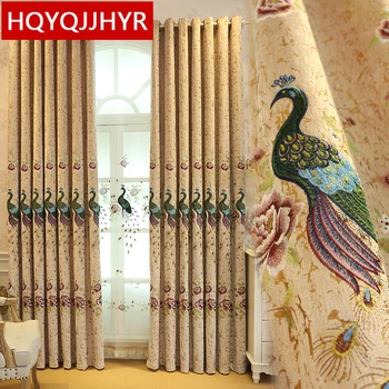 Eu ' s top broderede Påfugle FIG luksuriøse gardiner til stuen med en Påfugl Voile til 5-stjernet Hotel Soveværelse