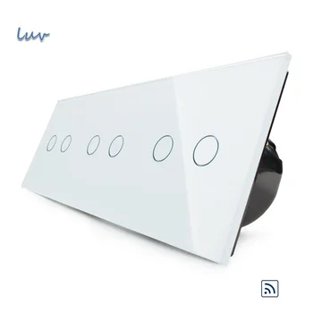 EU-Standard, 6gang Touch Skift, en Kombination Luksus Væggen Triple Wall Skifte, C706R-11, Hvid Krystal Glas Panel for Smart Home