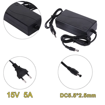 EU/US stik 15V 5A AC til DC Adapter Dual Kabel Konverter Universal 5.5x2.1-2.5 mm Strømforsyning Adapter