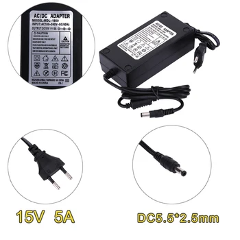 EU/US stik 15V 5A AC til DC Adapter Dual Kabel Konverter Universal 5.5x2.1-2.5 mm Strømforsyning Adapter