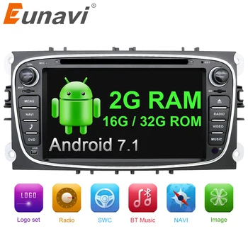 Eunavi 2 din Android 7.1 Quad Core Bil DVD-Afspiller GPS Navi for Ford Focus med Galaxy Audio Radio Stereo wifi hovedenheden 1024*600