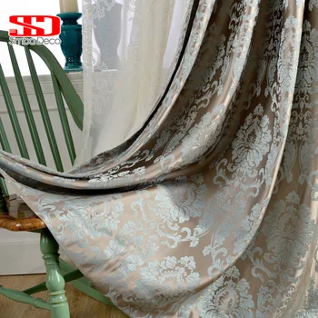 Europa-damask jacquard gardiner til stuen blå shiny gardiner til soveværelset brugerdefineret størrelse vindue paneler skygge 70% blinds elfenben