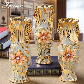 Europa Forgyldt Frost Porcelæn Vase Vintage Avancerede Keramiske blomstervaser for Værelset Undersøgelse Gangen Hjem Bryllup Dekoration