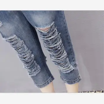 Europa-Preppy Stil Slidte Jeans 2018 Foråret Ankel-Længde Bukser Hul, Hule Ud Denim Buksedragt Vintage Strap Strække Rompers