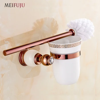 Europæisk stil Marmor Toilet Børste Rose Guld Belagt Hvid Jade Toilet børste Badeværelse Produkter, Badeværelse nyttigt for badekar