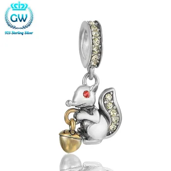 Europæisk Stil Sølv Egern Sterling 925 Charms Krystal Smykker Armbånd Af 925 Sølv Mode Smykker S235