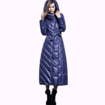 Europæiske Oprindelige design brand vinteren kvinder mode slanke stil 90%hvide andedun jakke parkacoats med hætte særlige stolpe