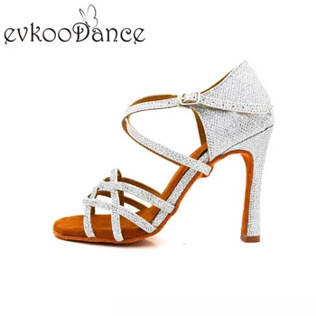 Evkoodance Shoes De Baile pige Satin Black Tan Rød Lilla 7.3 cm 10 cm 8cm Latin, Balsal Salsa Dance Sko Til Damer Evkoo-068