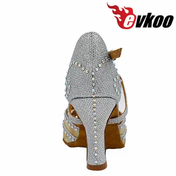 Evkoodance Størrelsen OS 4-12 Hæl Højde 8cm Sølv Glitter Og Rhinostone Med Hvid Maske Komfortable Latin Sko til Kvinder Evkoo-466