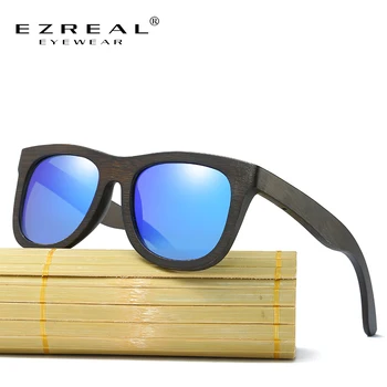 EZREAL Polariseret Træ Solbriller Mænd Kvinder Square bambus Kvinder Til Kvinder, Mænd Spejl solbriller Oculos de sol masculino