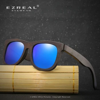 EZREAL Polariseret Træ Solbriller Mænd Kvinder Square bambus Kvinder Til Kvinder, Mænd Spejl solbriller Oculos de sol masculino
