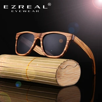EZREAL Polariseret Zebra Træ Solbriller Mænd Kvinder Hånd Lavet Vintage Træ-Ramme Mandlige Kørsel Sol Briller Nuancer Gafas Med Box