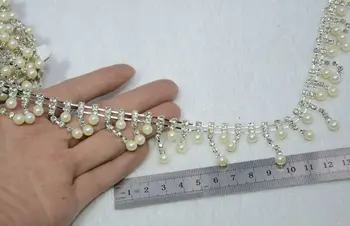 Fabrikken direkte!5yards/masse rhinestone krystal sølv perle kæde trim DIY håndværk sy på tøjet tilbehør,gratis sending