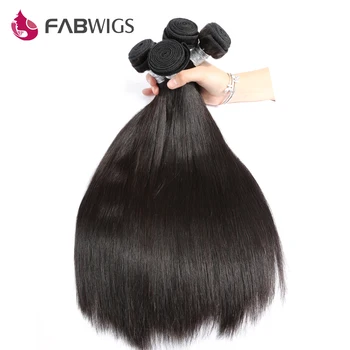 Fabwigs Hår 5PCS MASSE menneskehår Bundter med Lukning 4 Bundter Peruvianske Straight Hair Weave Naturlige Farve 4*4 Lace Lukning Remy