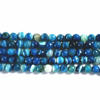 Facetslebet runde vener sten på en naturlig blå onyx agat karneol 6mm 8mm 10mm 12mm løse perler af høj kvalitet smykker at gøre 15inch A17