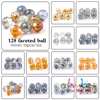 Facetteret Krystal Perler (10stk/masse)16MM Mix Farve Krystal Runde Bold Perler Silikone Begyndervanskeligheder Perle, Krystal, Glas Perler, Filt Kugler