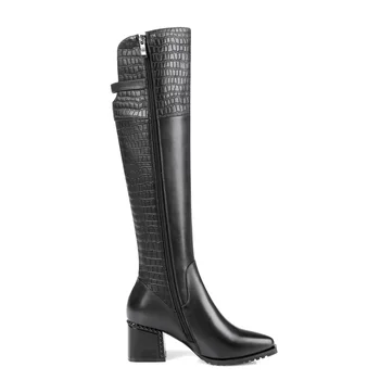 FACNIDNLL nye 2017 ægte læder kvinder, efterår, vinter støvler, høje hæle og lynlås, sort brun sko kvinde over knæhøje støvler