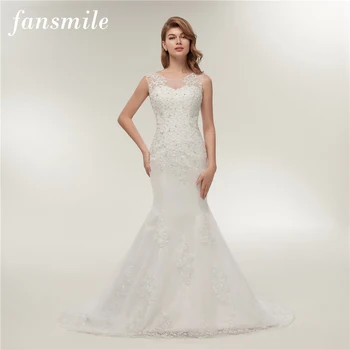 Fansmile Plus Størrelse Tilpassede snøre Havfrue brudekjoler 2017 Vintage Brude Kjole brudekjoler Gratis Fragt FSM-238M