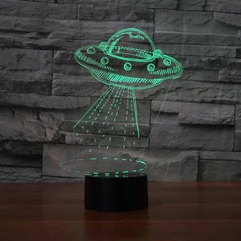 Fantastisk 7 Farve Visuelle Stemninger 3D-UFO Modellering LED Nat Lys USB-bordlampe Humør Aerocraft Lamparas Belysning Fødselsdag Gave