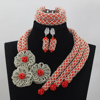 Fantastisk Sølv Mode Afrikanske Smykker Sæt Røde Kostume Kvinder Krystal Fest Arrangementer Smykker Tilbehør Gratis Fragt WD611