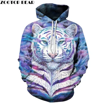Farverige Tiger 3D-Sweatshirts Mænd Kvinder Hættetrøjer Hooded Pullover Unisex Kvinder Træningsdragter Mode Jakker 6xl Kvalitet Outwear Ny