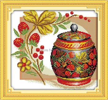 Farvet keramik,11CT tælles print på lærred DMC 14 CT Cross Stitch kit,brodere håndarbejde Sæt,Blomster vase Håndværk i Hjemmet Indretning