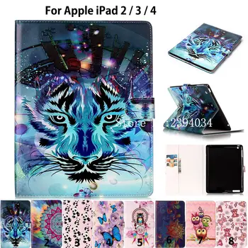 Fashion Animal Tilfældet for Apple ipad 2 ipad 3 ipad 4 Tablet Tilfælde Smart Cover Funda Silicium PU Læder Flip Folio Stand Huden Shell