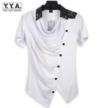 Fashion Herre Slim Fit kortærmet T-shirts koreanske Casual Skjorter Punk Nitte Stud Herre Tops Tees Personlighed Hip Hop T-shirt til Mænd