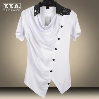 Fashion Herre Slim Fit kortærmet T-shirts koreanske Casual Skjorter Punk Nitte Stud Herre Tops Tees Personlighed Hip Hop T-shirt til Mænd