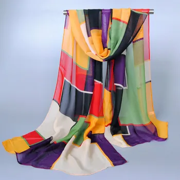 Fashion Kvinder Chiffon-Tørklæder Elegante geometri trykt design tørklæde Stor Cachecol Sjaler, Tørklæder 160*50cm