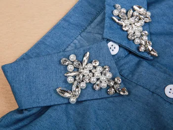 Fashion kvinder Dekorative Kraver accessaries Flytbare Falsk Choker Blå jeans aftagelig perle blomst krystal slips