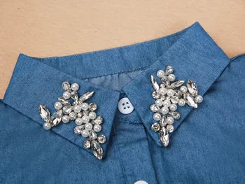 Fashion kvinder Dekorative Kraver accessaries Flytbare Falsk Choker Blå jeans aftagelig perle blomst krystal slips