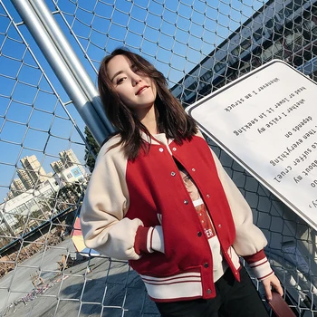 Fashion kvinder Foråret Efteråret koreanske version casual streetwear løs baseball tykke korte splejse uldne Bombefly jakke, frakke