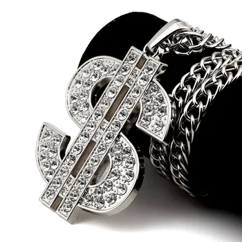 Fashion kvinder Herre Rock, Hip hop Mens Rapper Fuld Crystal OS Vedhæng Rock Crystal USD Dollar Vedhæng Kæde Halskæder
