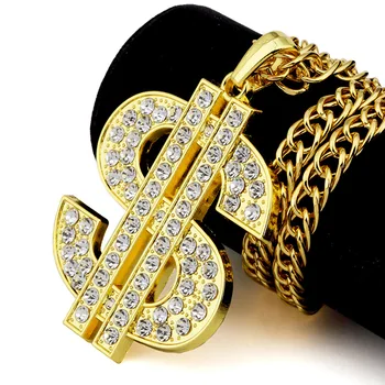 Fashion kvinder Herre Rock, Hip hop Mens Rapper Fuld Crystal OS Vedhæng Rock Crystal USD Dollar Vedhæng Kæde Halskæder