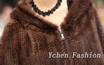 Fashion Kvinder Pels Sjal Vinter Strikkede Real Mink Pels Stjal Med Pels Hætte Strikket Mink Poncho Pashmina Gratis Fragt YC165